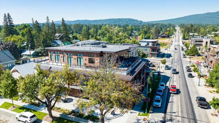 Aerial view of the building.