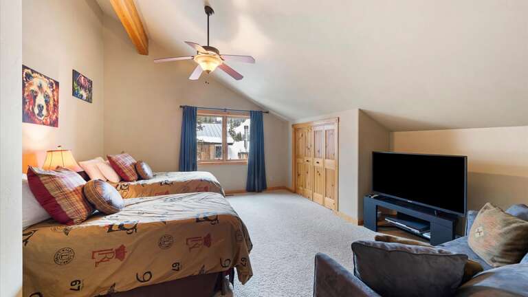 Twin room with two twin beds, queen size pull out sofa sleeper, large closet, vaulted ceilings, HDTV with streaming capabilities.