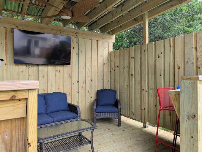 *New for 2025: Covered Gazebo with TV and Ceiling fan in backyard! *New for 2025: Covered Gazebo with TV and Ceiling fan in backyard!