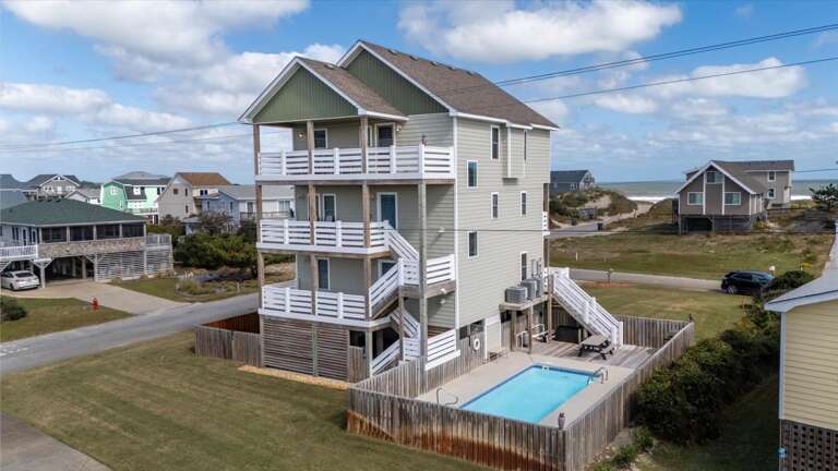 View of the two ways to access the pool and loungers. 