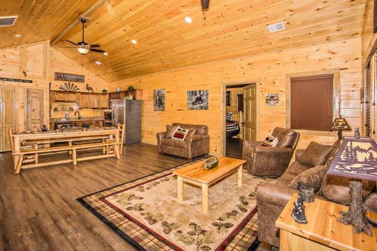Rustic Room With Wooden Walls And Plush Furniture