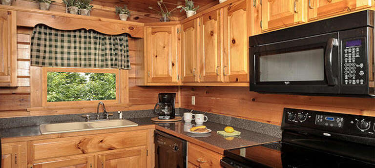 Wooden Kitchen With Window View, Equipped With Appliances And Sink