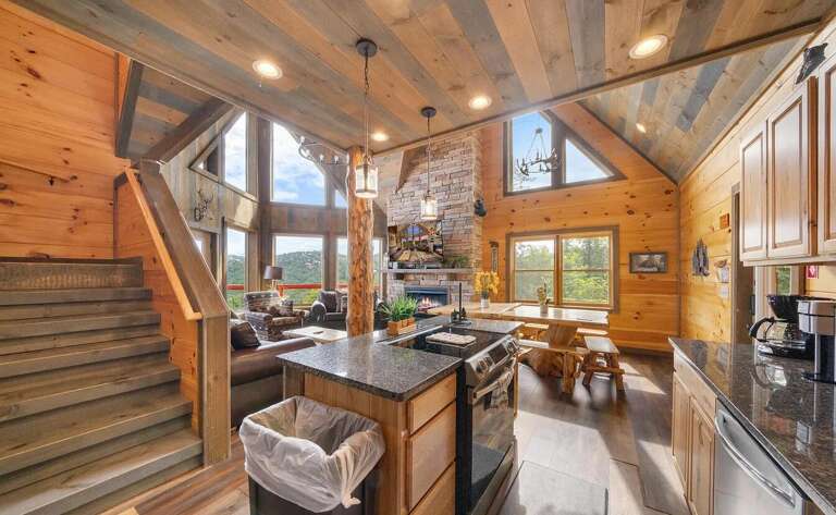 Wooden Walls, Large Windows In Luminous Living Space