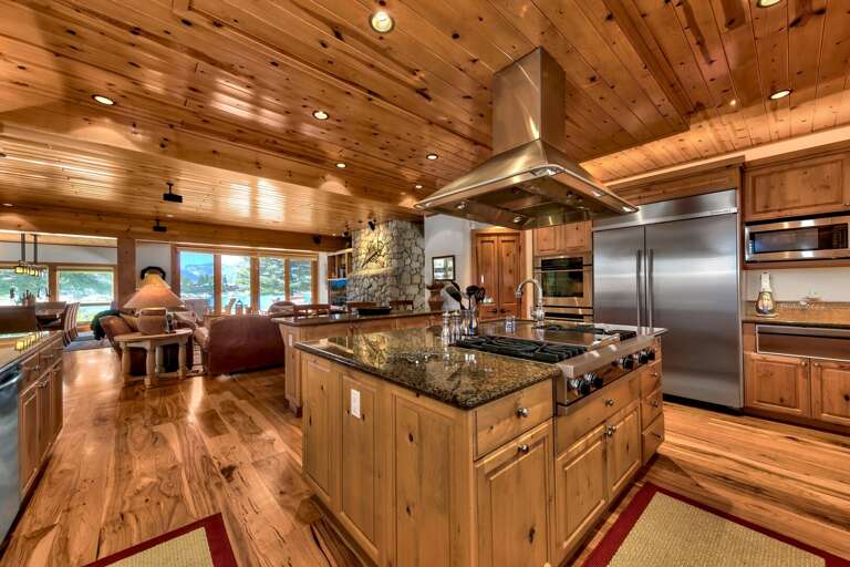 Kitchen area with stainless-steel appliances and spacious island
