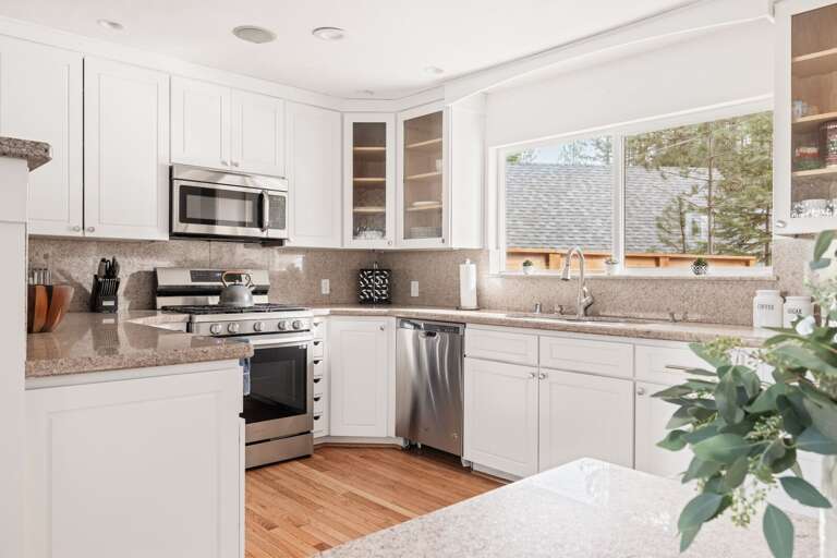 Kitchen area with stainless-steel appliances
