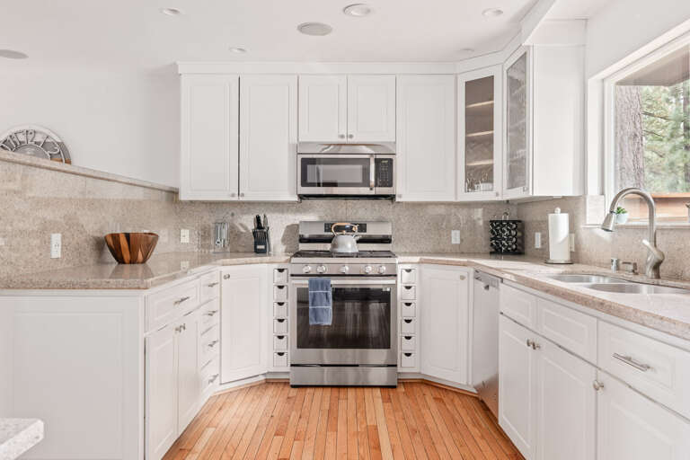 Kitchen area with stainless-steel appliances
