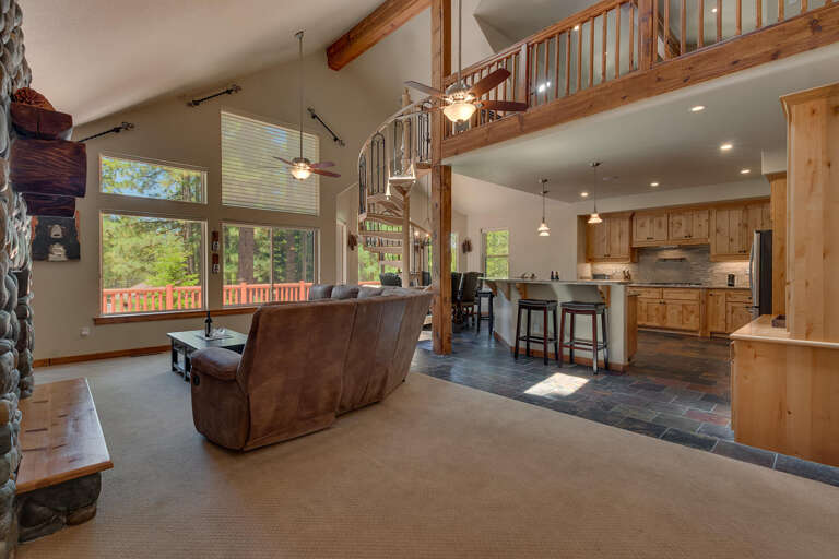 Living, dining, and kitchen area