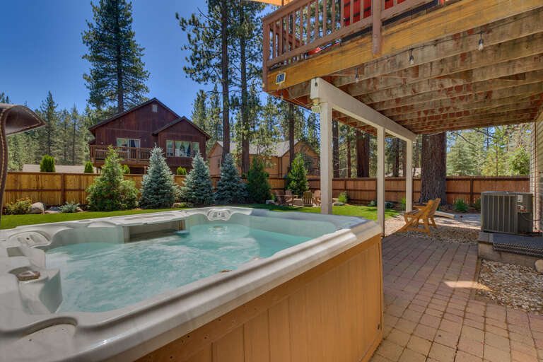 Backyard with hot tub