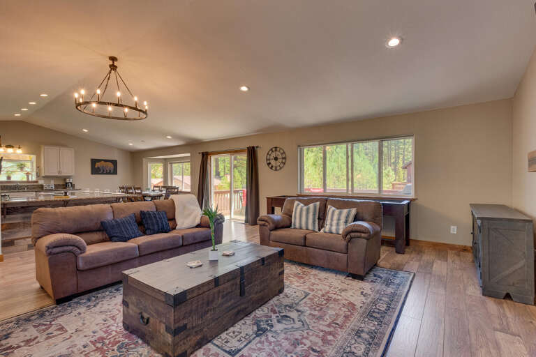 Living area with comfy sofa and shuffle board
