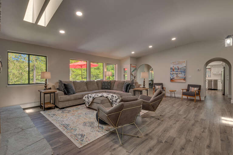 Living area with contemporary furniture, flat screen tv, and fireplace Living area with contemporary furniture, flat screen tv, and fireplace