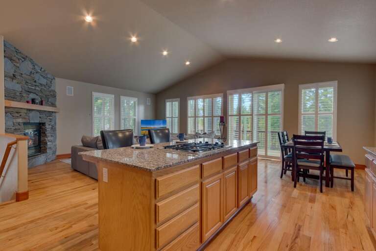 Kitchen, dining, and living area