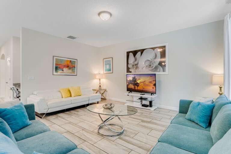 Living area with contemporary furniture and flat screen TV