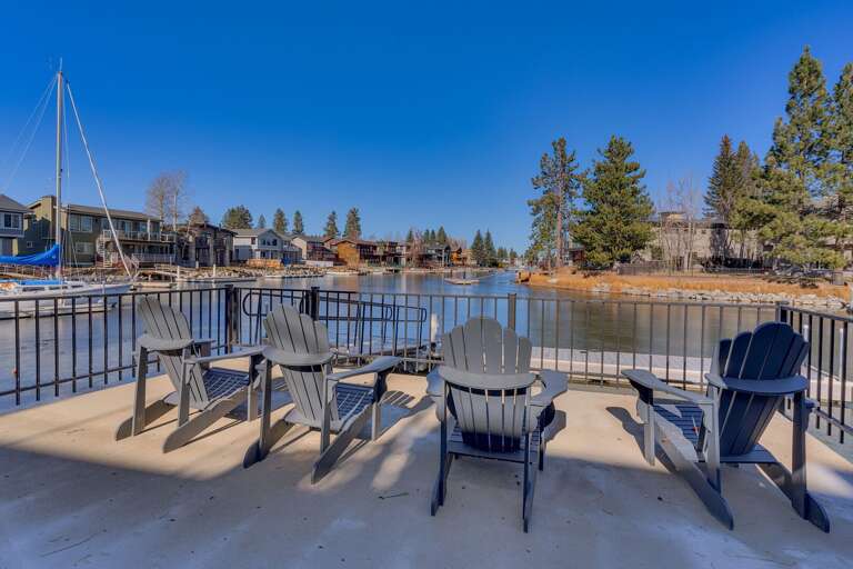 Lakeside view with seating area