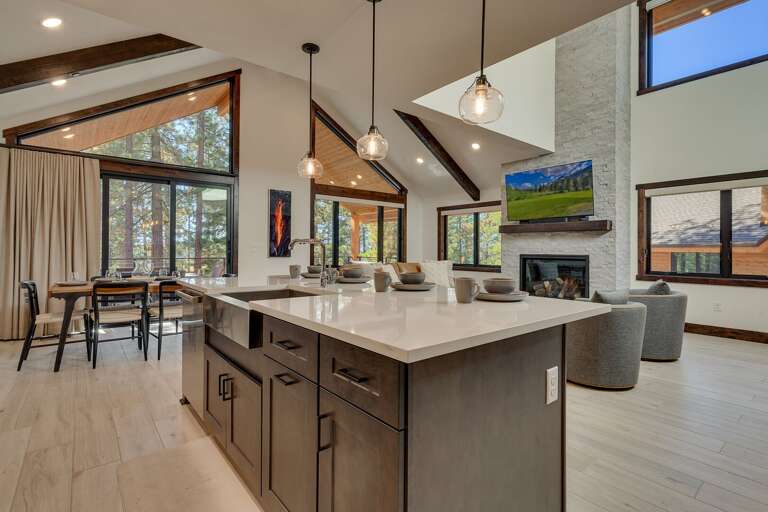 Kitchen, living, and dining area