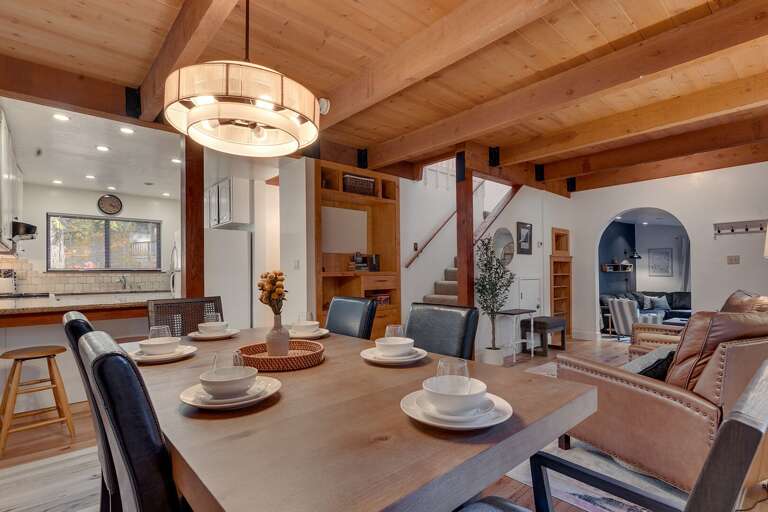 Dining, kitchen, and living area