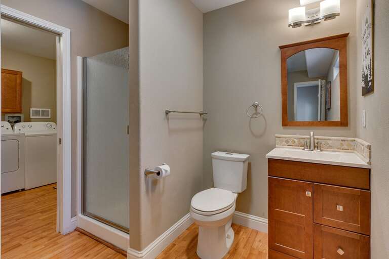 Bathroom with glass enclosed shower