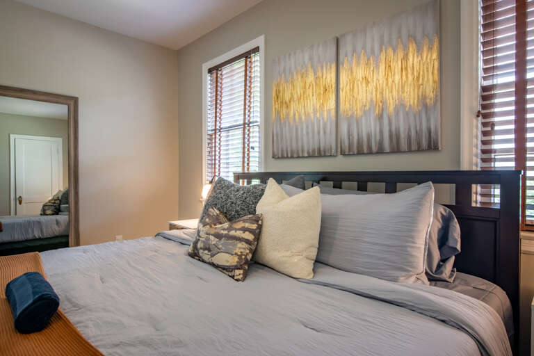 King bed and full length mirror