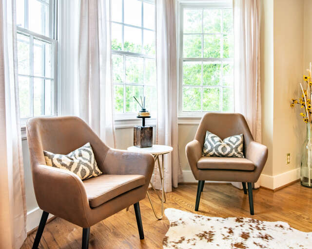 Sip a cup of coffee or curl up with a good book in our cozy nook