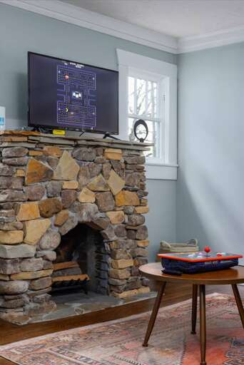 Living room TV set up with a "couch-cade". 
You and your kids can take your entertainment back to the age of arcades Living room TV set up with a "couch-cade". 
You and your kids can take your entertainment back to the age of arcades
