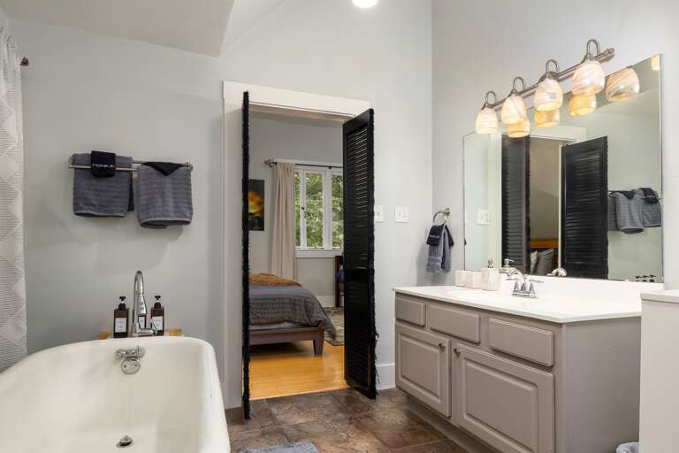 Get ready in style with a large mirror and vanity, designed for your convenience and grooming needs. Get ready in style with a large mirror and vanity, designed for your convenience and grooming needs.