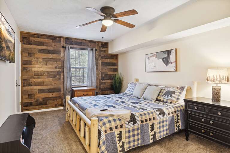 Enjoy a restful night sleep in our beautifully appointed king bedroom with a smart TV