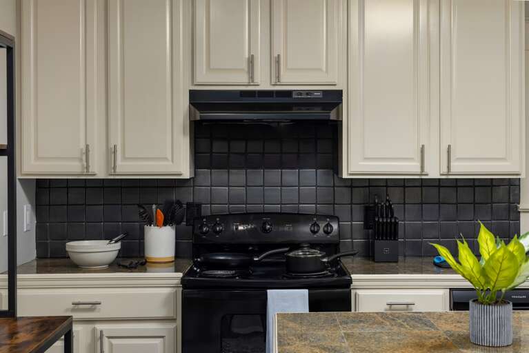 Culinary Delight: Our fully equipped kitchen awaits the aspiring chef, stocked with a variety of pots, pans, and all the essentials needed to prepare delectable meals, just like at home.