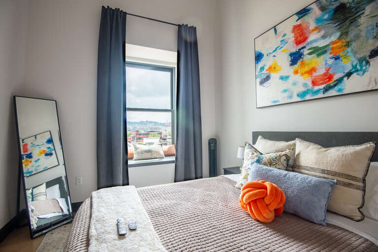 Awaken in our serene bedroom, bathed in natural light, yet equipped with blackout curtains for those mornings you wish to linger in bed, or as the Scots say "hurkle-durkle".