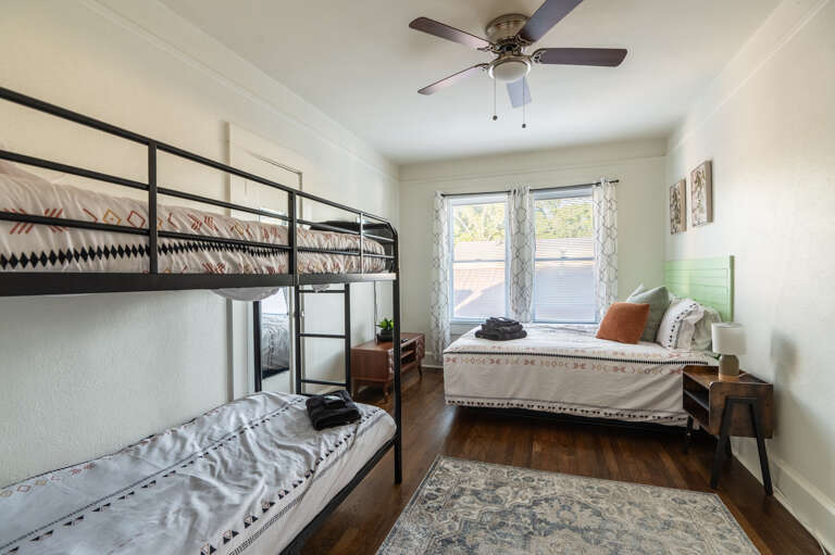 A different angle showing the twin bunkbeds, perfect for groups and families.
