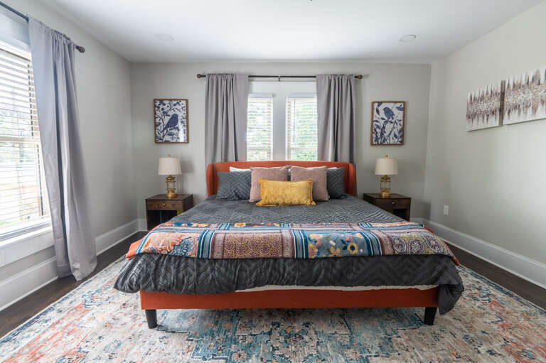 Ultimate Comfort: Enjoy our spacious master bedroom with a king-sized bed, large closet, smart TV, and a cozy reading nook perfect for unwinding.  Ultimate Comfort: Enjoy our spacious master bedroom with a king-sized bed, large closet, smart TV, and a cozy reading nook perfect for unwinding.