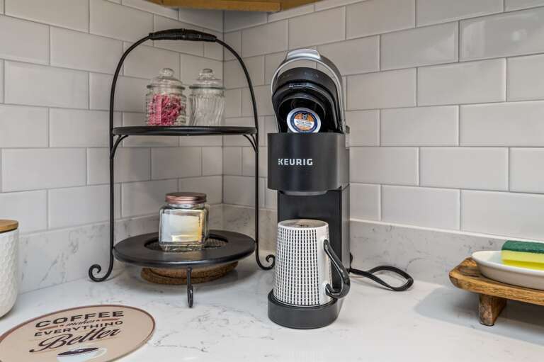 Grab your morning coffee on the way out the door! We provided a Keurig, coffee, and even sugar! 