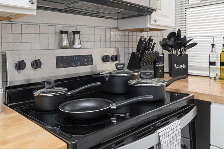 Pots and pans available to whip up your favorite dishes with ease.