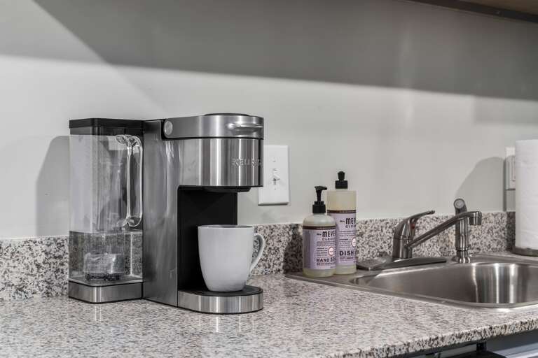 Coffee bar with all the essentials for your perfect morning or afternoon pick-me-up. Coffee bar with all the essentials for your perfect morning or afternoon pick-me-up.