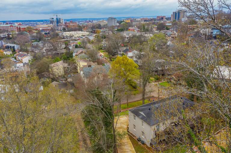 A panoramic look at the charming neighborhood surrounding the property, offering a peaceful retreat near the heart of the city.