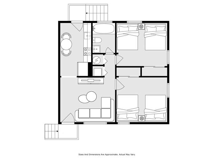 Check out Unit C &amp; F's floor plan, offering a blend of elegance and practicality for an exceptional stay.