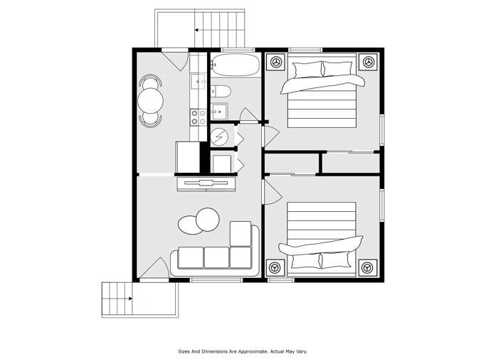 Units A, B, D,&amp; E layouts, each unit has two king bedrooms. Explore the efficient and stylish space of Unit B, perfect for contemporary living.