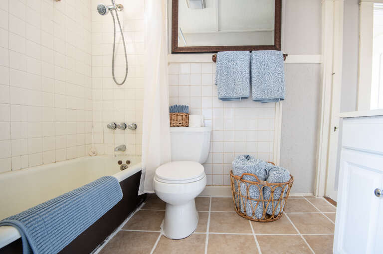 Bright bathroom well-equipped for your convenience and comfort. 