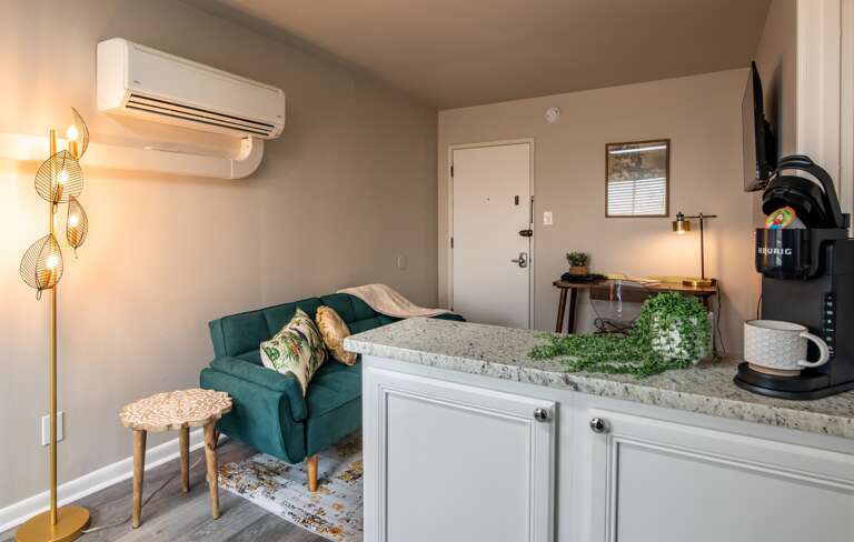 Stylish kitchen bar perfect for standing with quick meals or enjoying a drink while chatting.