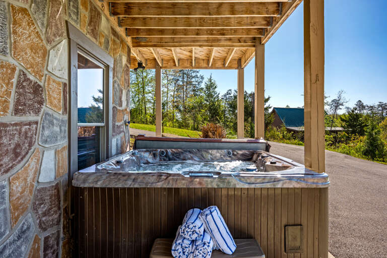 Covered Patio with Large Hot Tub