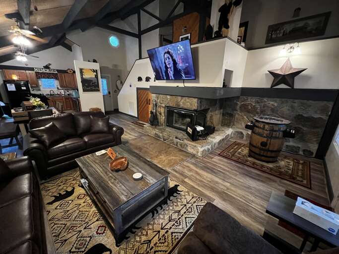 Misty Mountain Hop - Living Area with Wood Burning Fireplace, Sleeper Sofa and Reclining Chair Misty Mountain Hop - Living Area with Wood Burning Fireplace, Sleeper Sofa and Reclining Chair