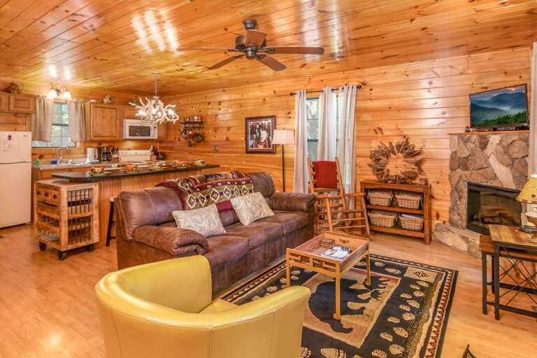 Permanent Vacation - Living Area - Smoky Mountain Honeymoon Cabin Permanent Vacation - Living Area - Smoky Mountain Honeymoon Cabin