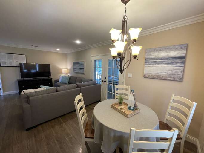 Kitchen Nook looking into the living room (new sofa as of April 2022)