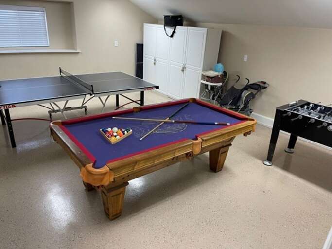 Game Room with full-size Billiards and Ping Pong