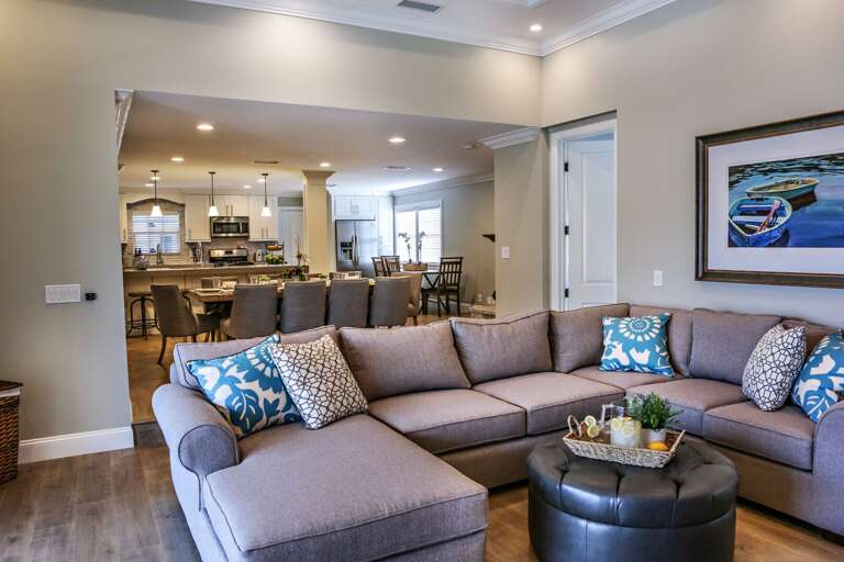 Living Room looking into the Dining Room and Kitchen