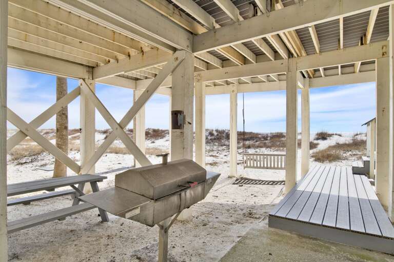 Grilling area under house.