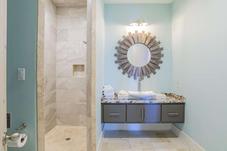 Bathroom off bedroom on main floor.