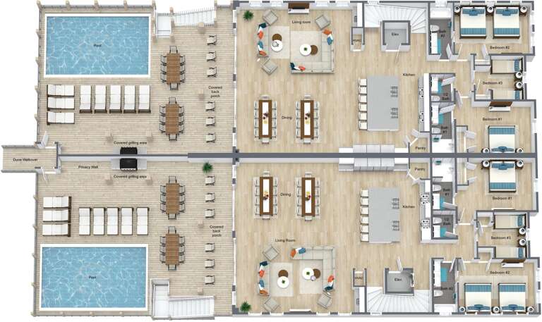 Main Level Floor. ( East Side of Property) Properties are identical.