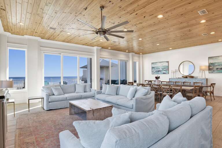 Den on main level overlooking the beach and pool deck.