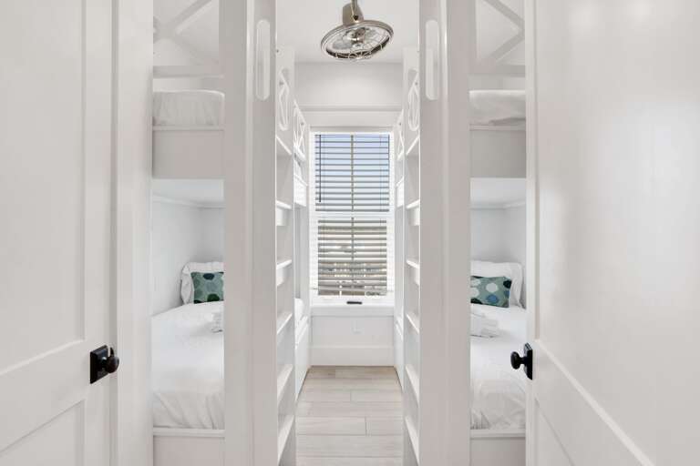 Bunk Room on 2nd level. Two sets of Twin XL over Twin XL Bunks. Sleeps 4.