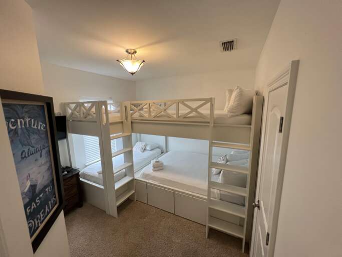 Brand (One Room on east side features New custom bunks with Queen over Queen and Twin xl over Twin xl. Sleeps 6 per room.