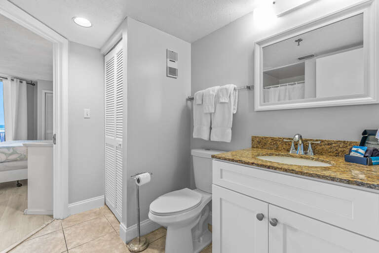Step into our master bath with a new vanity and private access, designed for ultimate rejuvenation and privacy